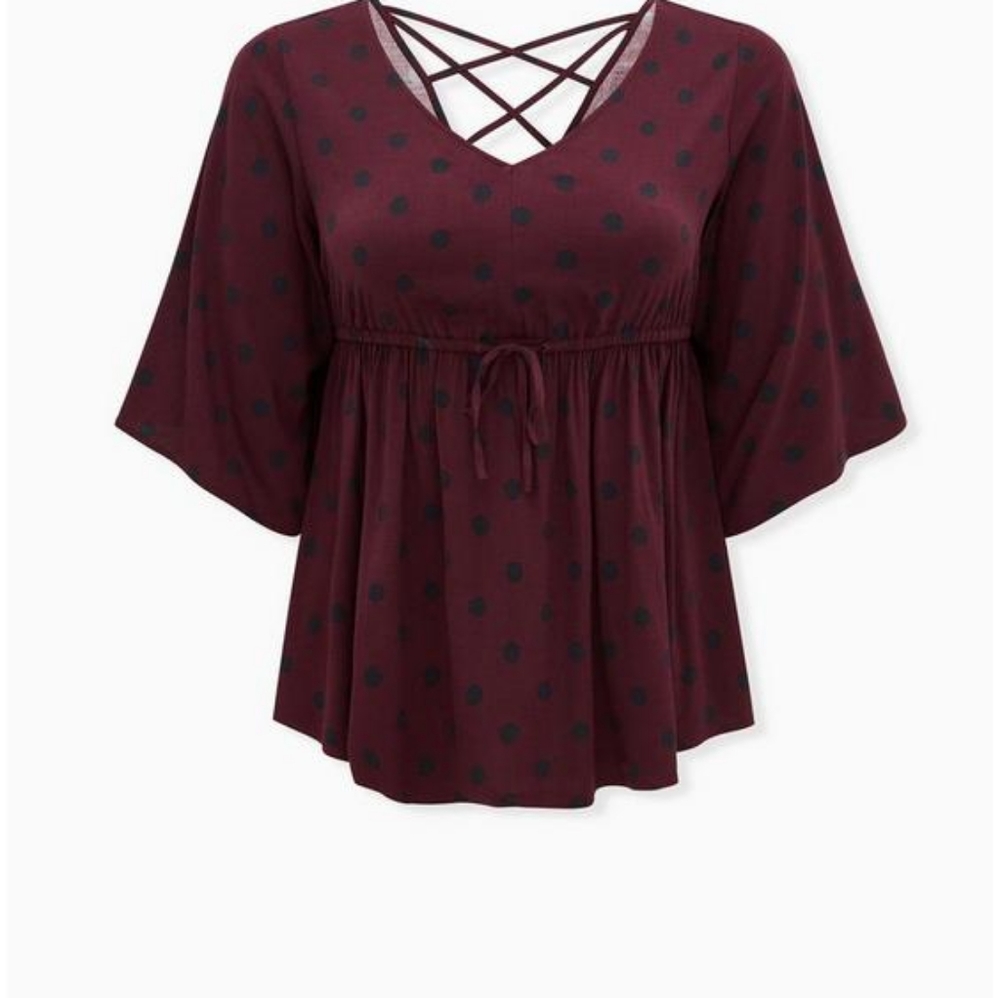 Sz 1 purple polka dot babydoll stretch Challis top Torrid